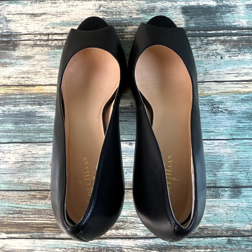 Cole Haan Pumps Womens Size 10B Black Leather Open Toe Dress Work Shoes Heels - Picture 5 of 14